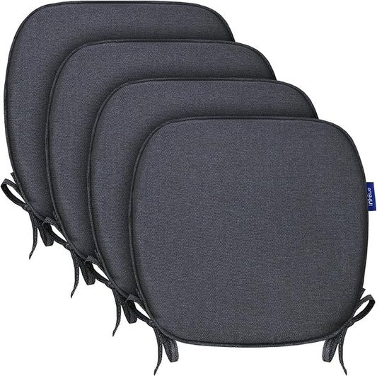 SleepMan Outdoor 17"x16" Chair Cushions with Ties Set of 4, Water Resistant All Weather U-Shape Seat Pads for Patio Garden Furniture Indoor Fade Resistant Patio Cushions (Grey Black)