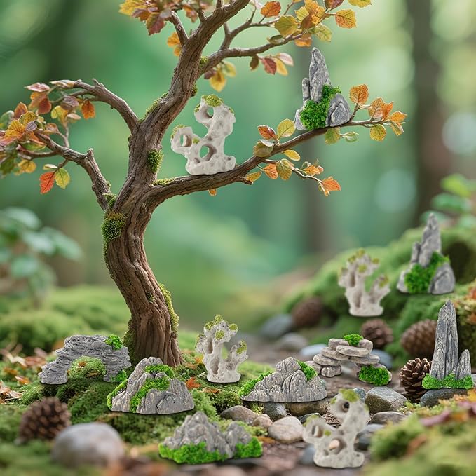 27 Pcs 9 Styles Zen Garden Accessories, Miniature Rockery Decoration Mini Garden Accessories for Micro Landscape Decoration Bonsai Ornament Plant Pot
