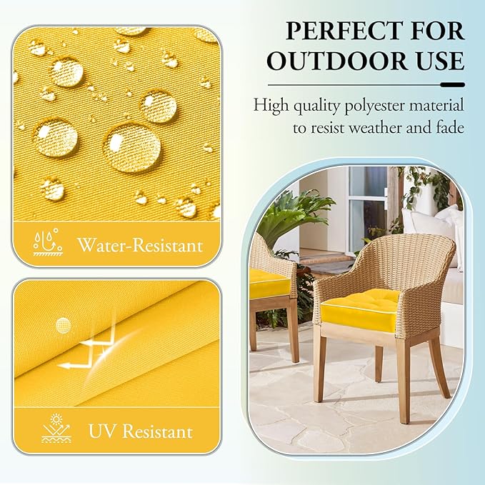 Wellsin Outdoor Chair Cushions Set of 2, Patio Cushions for Outdoor Furniture, Tufted Waterproof Outdoor Chair Pads, 17 x 17 Inch, Yellow