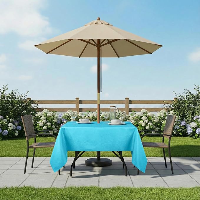 Outdoor Tablecloth Wrinkle-Free Stain Resistant Waterproof Polyester Fabric Table Cover with Zipper Umbrella Hole for Picnic/Party/Dinner/Patio Garden(60×60inch Square,Zippered,Aqua)