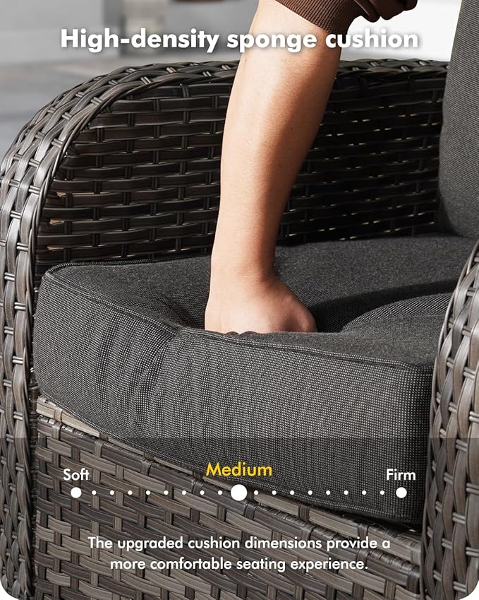 3-Piece Swivel Rocking Rattan Chair Outdoor, Patio Bistro Furniture Conversation Set, Wicker Chair with Coffee Table Black