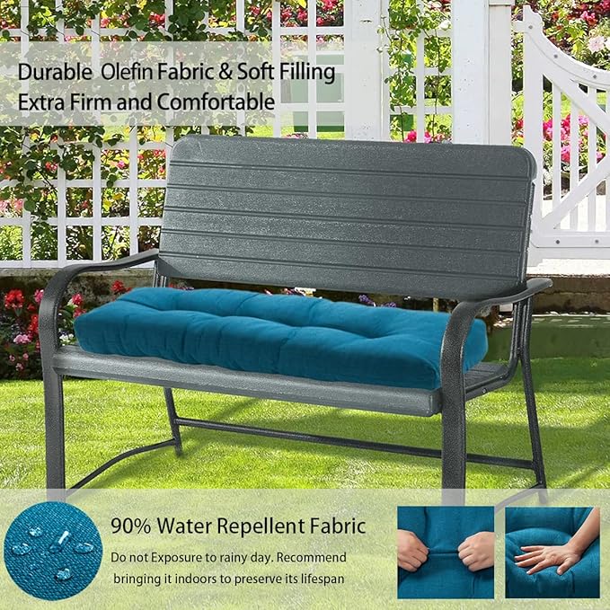 FUNHOME Outdoor Bench Cushion 42 x18 inch with Non-Slip Grips,Water Resistant Porch Swing Cushion,Bench Pillow Pads,Tufted Cushions for Patio Garden Furniture,42" Seat Cushions(Light Blue)