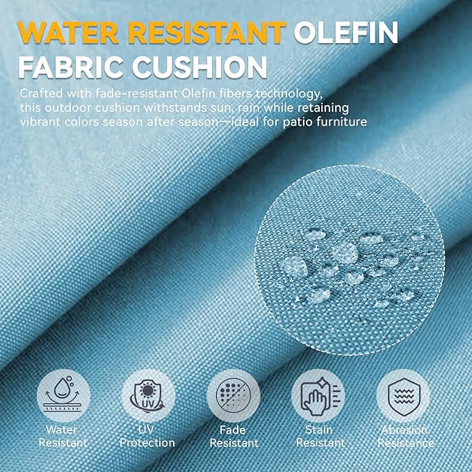 Outdoor Cushion Set for Furniture Patio Furniture, UV Resistant, Water Resistant - 6 Inch Thick Foam Garden Cushions– 24x24 Inch Patio Seat Covers for Chair/Sofa/Couch | Light Blue | 10-Pack |