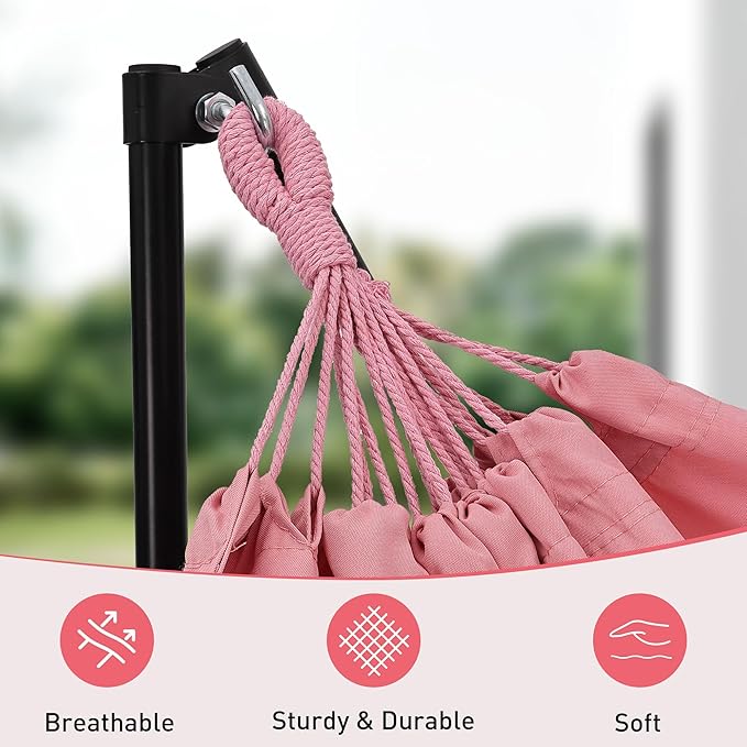 Ainfox Hammock with Foldable Stand, 2 in 1 Hammock and Swinging Chair with Carrying Bag, Portable Camping Chair Suitable for Outside, Swing,Patio,Garden,Camping Trip Pink