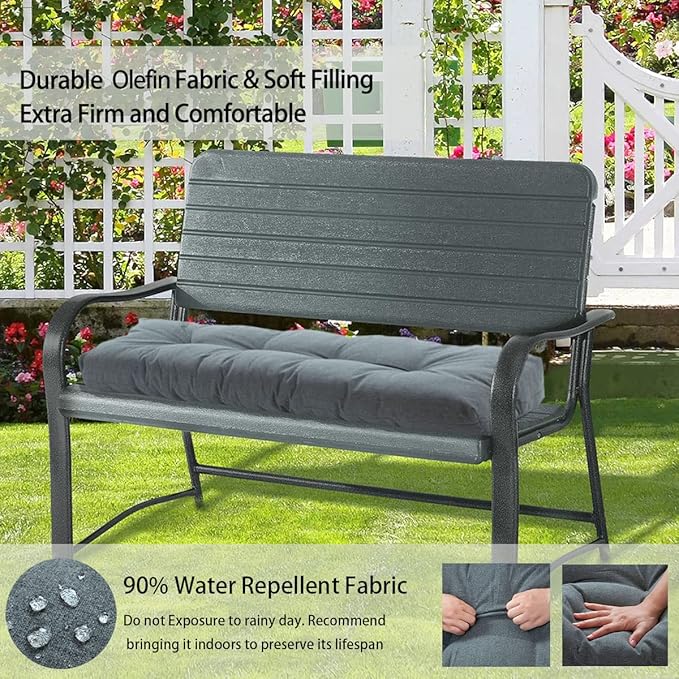FUNHOME Outdoor Bench Cushion 42 x18 inch with Non-Slip Grips,Water Resistant Porch Swing Cushion,Bench Pillow Pads,Tufted Cushions for Patio Garden Furniture,42" Seat Cushions(Dark Gray)