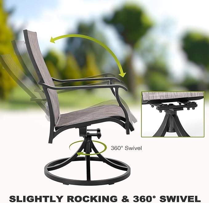 NUU GARDEN Swivel Patio Chair Set of 2, All-Weather Textilene Outdoor Dining Chairs with High Back, Outdoor Dining Chair Set for Lawn Porch Balcony Outside, Grayish Brown