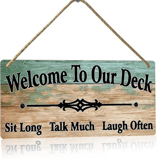 Outdoor Deck Decor Signs For Outside Welcome To Our Deck Sign Backyard Signs Pool Accessories Decorations Wood Sign 6x12 Inches