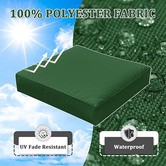 8-Piece Outdoor Cushions for Patio Furniture Thick Outdoor Chair Cushions Resilient Foam Waterproof Deep Seat Cushion Replacement for 3-Seat Sectional Sets Liner&Cover Green