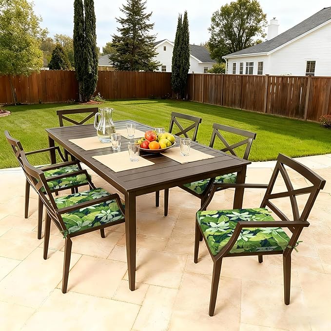 LVTXIII Outdoor Seat Cushions Set of 4 Square Corner Chair Cushions with Ties, Patio Chair Pads for Home Office and Patio Garden Furniture Decoration 19"x19"x2", Jungle Leaves