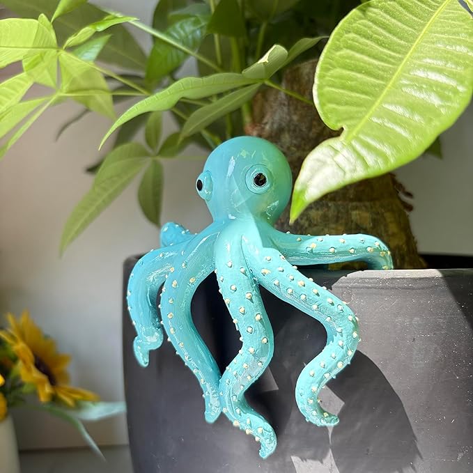 Octopus Figure Plant Pot Hanger, Flower Pot Hugger, Resin Tortoise Statue, Funny Pot Huggers for Planters, Cute Climbing Animal Flower Pot Hugger, Garden Fence Balcony Patio Yard (Octopus)