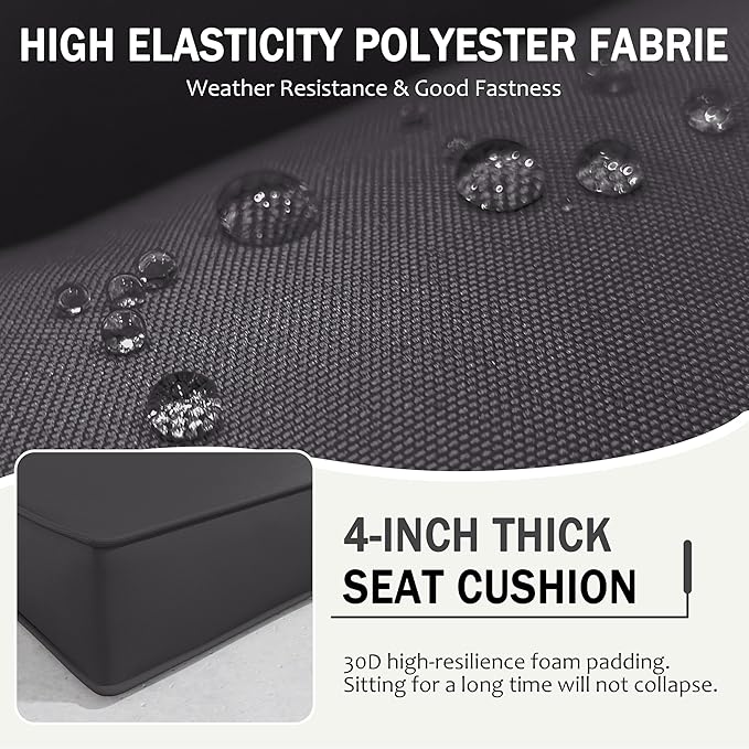 Outdoor Cushions for Patio Furniture with 5 Pillows, Waterproof Patio Furniture Cushions Replacement, 4" Deep Seat Outdoor Sectional Cushions for 4-seat Patio Furniture Chair Sofa Couch,Grey