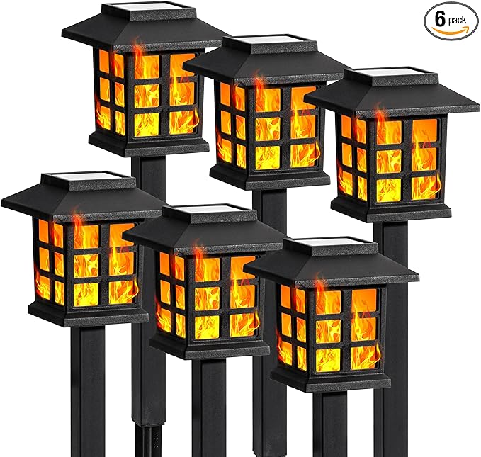 GIGALUMI Solar Lights for Outside,6 Pack Flickering Flame LED Solar Outdoor Lights, Waterproof Garden Maintain 10 Hours of Lighting for Christmas, Garden, Landscape, Path, Yard, Patio