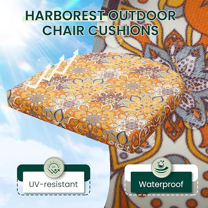 HARBOREST Outdoor Chair Cushions Set of 2, Water Resistant Patio Chair Cushions with Ties, Outdoor Seat Cushions for Patio Furniture, 17"x16"x2", Blooming