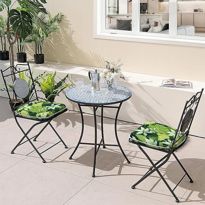 Outdoor Chair Cushions 16"x17" Set of 2, Water Resistant Patio Chair Pads with Ties, Seat Cushions for Home Garden Furniture Decoration, Jungle Leaves