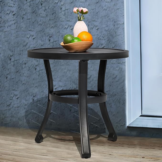 NUU GARDEN Metal Side Table, Weather Resistant 20" Patio Table, Outdoor Bistro Table, Outside End Table for Patio, Pool, Deck, Balcony, Porch, Outdoor or Indoor Use, Black