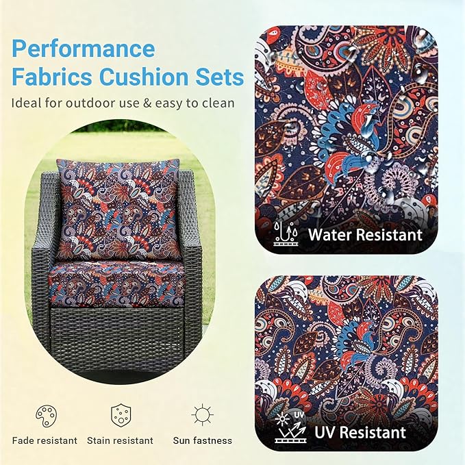 Outdoor Cushions for Patio Furniture,Outdoor Seat Cushion Set 24 x 24 x 4 Inch,Waterproof & Fade Resistant Outdoor Chair Cushions,Deep Patio Chair Cushion with Removable Cover,Artistic Floral