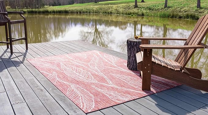 Unique Loom Outdoor Botanical Collection Area Rug - Leaf (8' x 11' 4" Rectangle, Rust Red/ Gray)