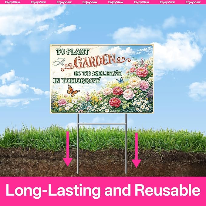 Funny Garden Sign with H Stake 18"x12" Vintage Big Sign for Yard, Backyard, Patio & Porch Decor Corrugated Plastic Gardening Gifts for Women " TO PLANT A GARDEN"