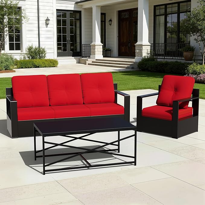 Joyside Outdoor Chair Cushions Set, 22x25/22x24 Inch Patio Furniture Deep Seat Cushions, Water Resistant & Thick Cushion, Outdoor Replacement Cushions for Seat and Sofa