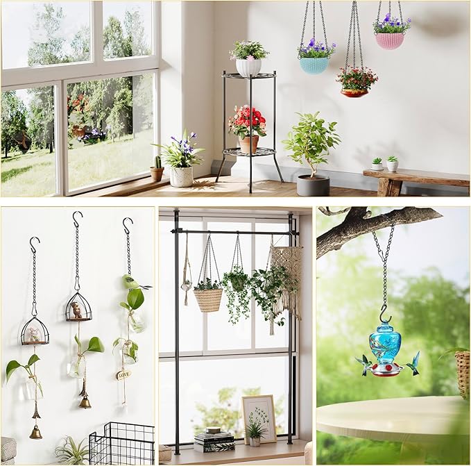 garini Hanging Basket Chain,2P 200 Inch Metal Black Hanging Chain with S Hooks for Planters, Photo, Lantern, Billboards and Planters