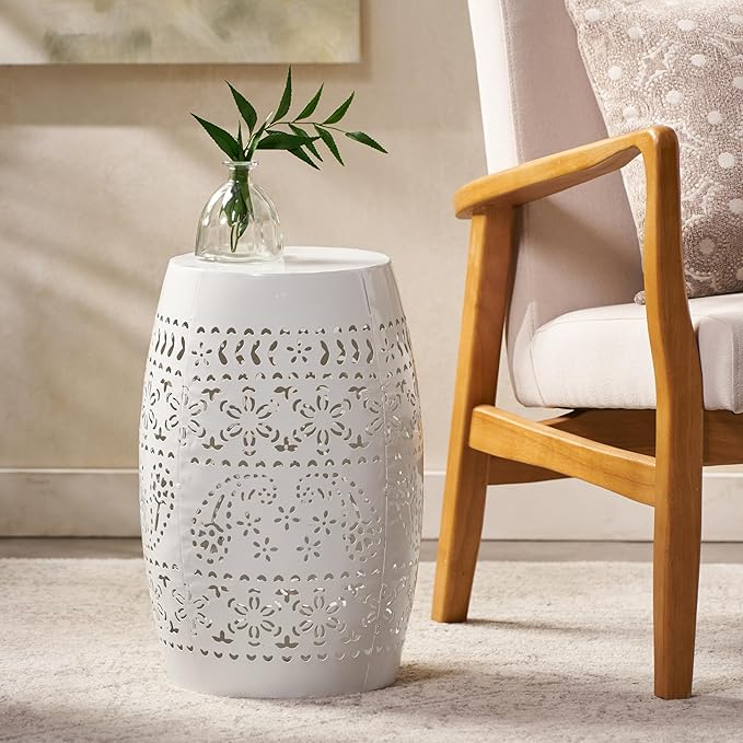 Christopher Knight Home Ruby Outdoor 12" Iron Side Table, White