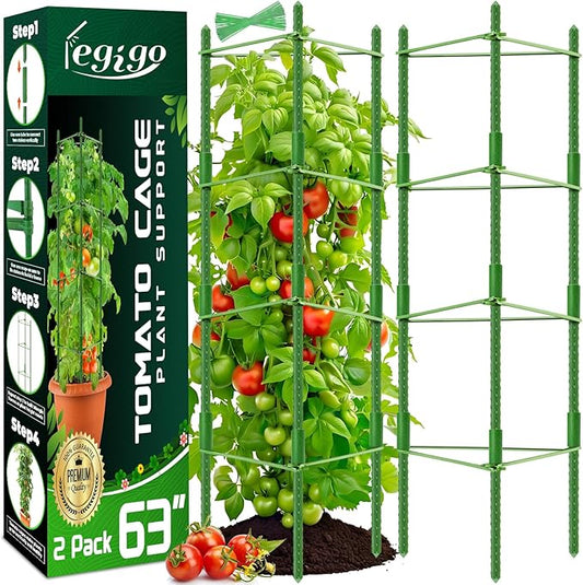 Legigo 2-Pack Tomato Cage for Garden Plant Support- Up to 63inch Garden Stakes Tomato Cage, Tomato Trellis for Potted Plants, Tomato Cages Plant Stakes for Climbing Vegetables Plants Flowers