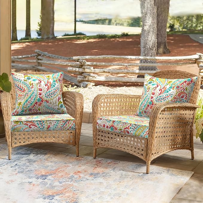 Outdoor Deep Seat Cushion Set, Water Repellent 24"x24" Patio Thick Cushions Replacement with Seat & Back Pillow for Patio Sofa, Wicker Chair, Couch - Pretty Paisley