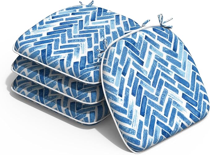 Outdoor Chair Cushions Set of 4, Water Resistant Patio Chair Pads with Ties, Seat Cushions for Home Garden Furniture Decoration, 16"x17", Blue Bricks