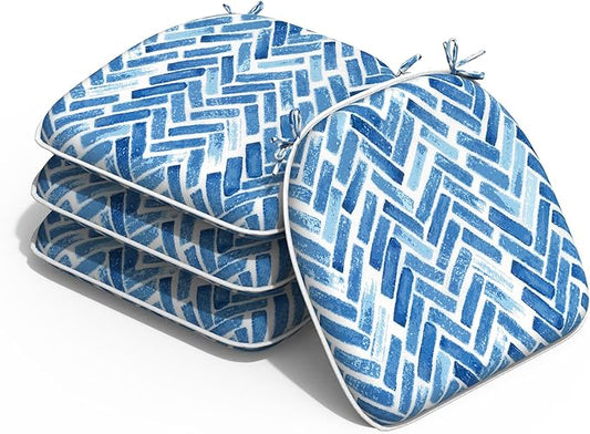 Outdoor Chair Cushions Set of 4, Water Resistant Patio Chair Pads with Ties, Seat Cushions for Home Garden Furniture Decoration, 16"x17", Blue Bricks