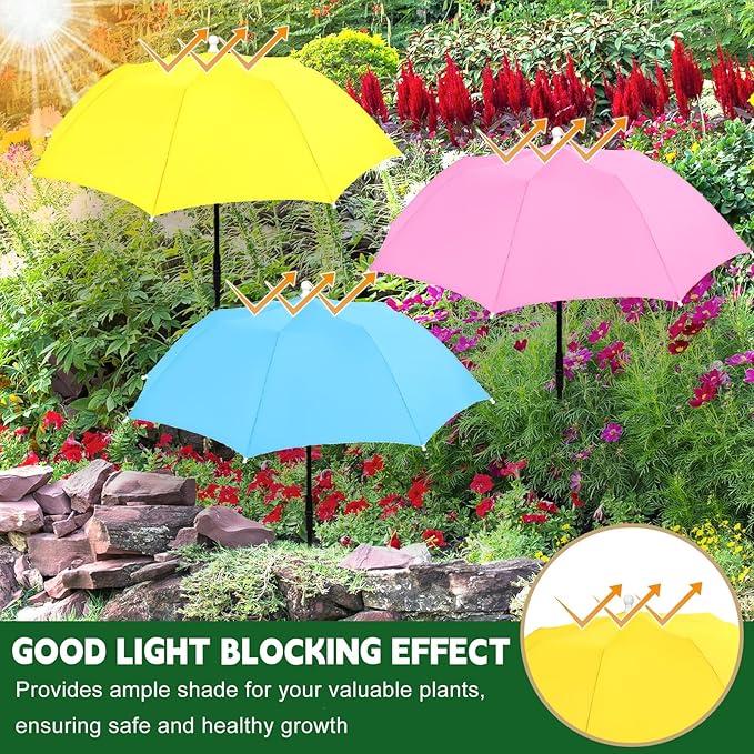 3 Packs Plant Shade Umbrellas for Outdoor Plants,23.6" Sun Shade Covers, Sun Protection Cloth for Potted Plants, Garden Beds, Patio Flowers,Pink Yellow Blue,3 Packs