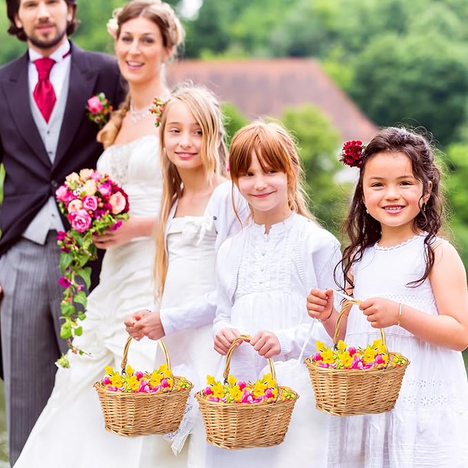 Barydat 6 Pcs Small Wicker Picnic Basket with Handle Flower Girl Baskets Oval Willow Woven Braided Gift Basket for Easter Weddings Baby Shower Home Garden Decor (Khaki,9" x 7" x 4")