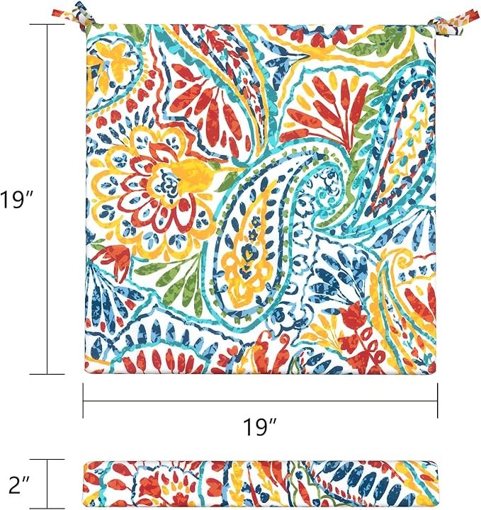 LVTXIII Outdoor Seat Cushions Set of 4 Square Corner Chair Cushions with Ties, Patio Chair Pads for Home Office and Patio Garden Furniture Decoration 19"x19"x2", Paisley Multi