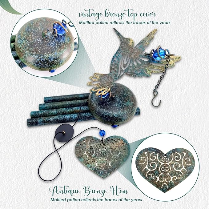 ASTARIN Hummingbird Wind Chimes Outside Unique Hummingbird Gifts All Metal Wind Chimes for Love One Gifts for Mom, Grandma, Daughter, Decoration for Home, Garden, Patio, Backyard.(29”)