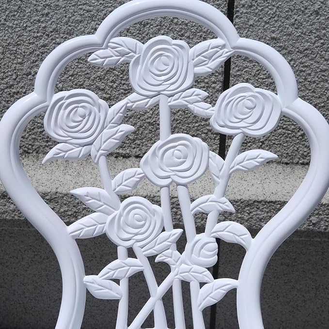 KAILI Rose Garden Cast Aluminum Bistro Chairs, Decorative Outdoor Patio Seating, Set of 2, White and Black (Rose Chair White)
