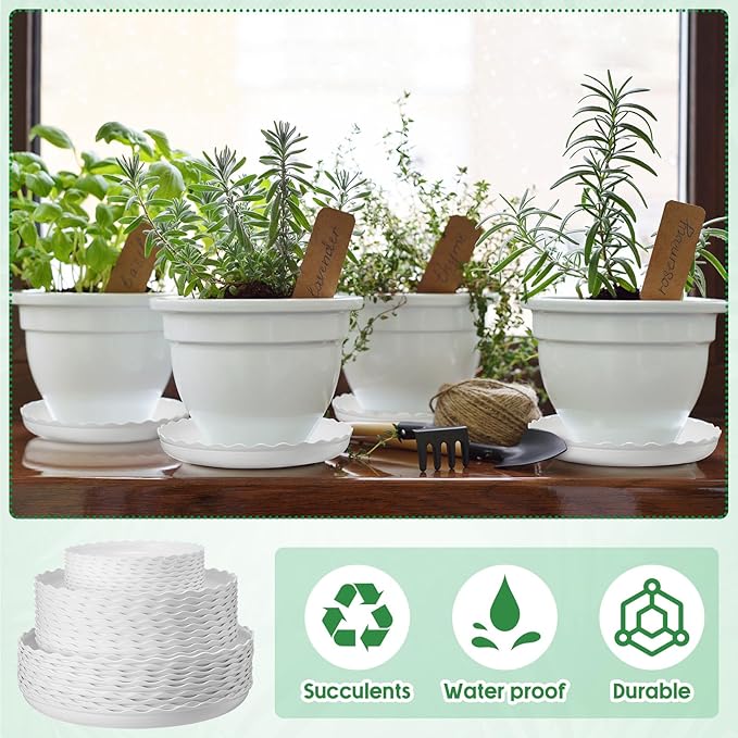 30 Pcs Wave Plant Saucer 6 8 10 Inch Round White Flower Pot Saucers Durable Plastic Plant Trays for Pots Plant Drainage Tray Flower Pot Drip Trays for Indoor and Outdoor Garden Home Plant