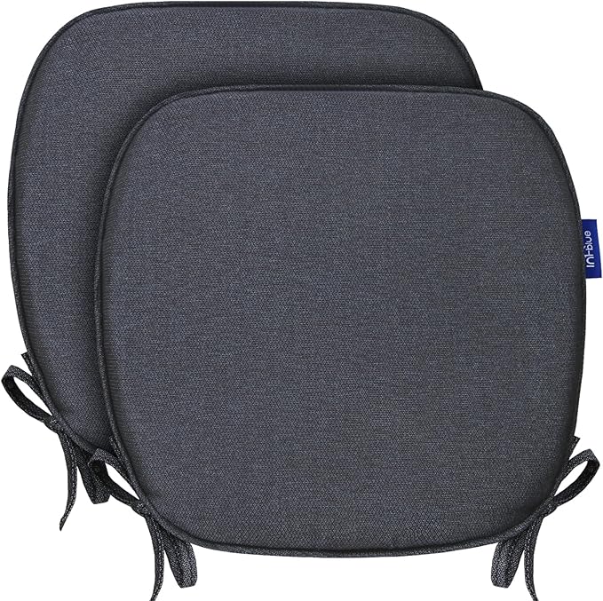 SleepMan Outdoor 17"x16" Chair Cushions with Ties Set of 2, Water Resistant All Weather U-Shape Seat Pads for Patio Garden Furniture Indoor (Set of 2, Grey Black)