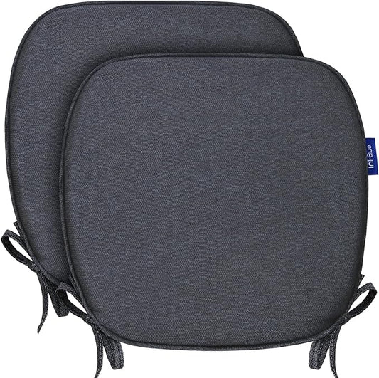 SleepMan Outdoor 17"x16" Chair Cushions with Ties Set of 2, Water Resistant All Weather U-Shape Seat Pads for Patio Garden Furniture Indoor (Set of 2, Grey Black)