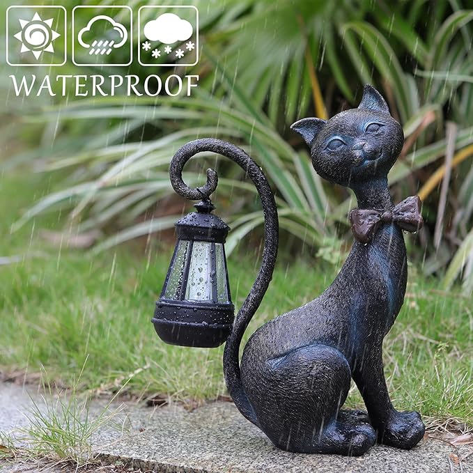 Whimsical Outdoor Cat Statues with Solar Garden Light:Cat Garden Statues for Outside Fall Decor Clearance,Outdoor Figurine for Yard Art Lawn Ornaments Patio Balcony Home House - Birthday Gifts for mom