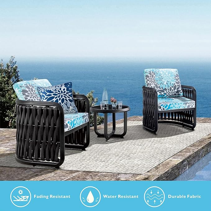 JMGBird Premium Outdoor Chair Cushions Set - 24"x24" Extra Large Deep Seat Tufted Patio Cushions with Ties, Waterproof Weather Resistant for Garden Furniture, Dining Chairs & Lounge Seating