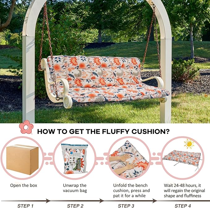 2-3 Seat Swing Replacement Cushion, Outdoor Bench Cushions with Backrest Thicken 4", Patio Furniture Garden Porch Loveseat Glider Pad Anti-Fading Waterproof (Sunflower, 40x63in-thicken)