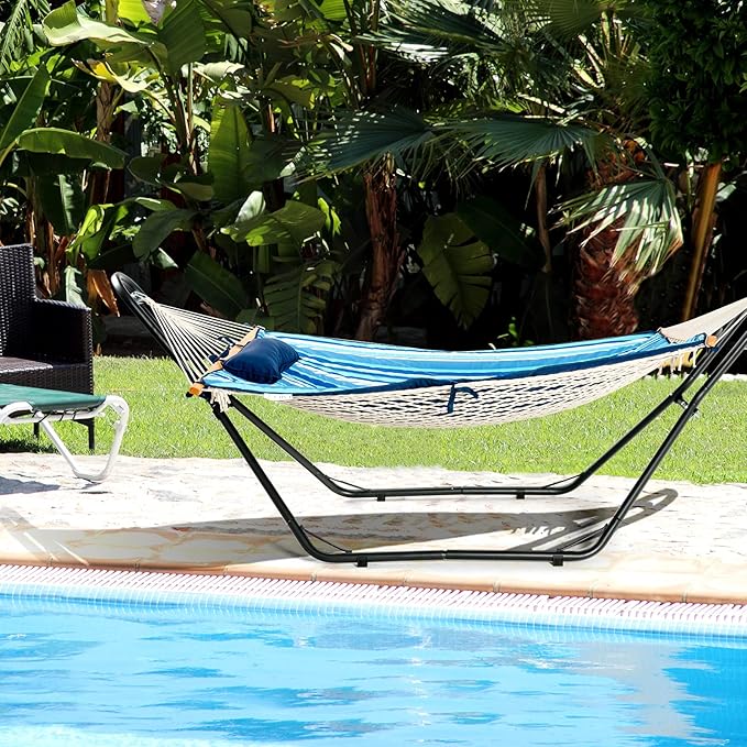 Tangkula Steel Hammock Stand, Adjustable Hammock Chair Frame with Hooks & Chains for Hanging 9-13 Ft Hammock, 2 Person Indoor Outdoor Hammock Stand Only, Ideal for Garden Yard Patio Deck