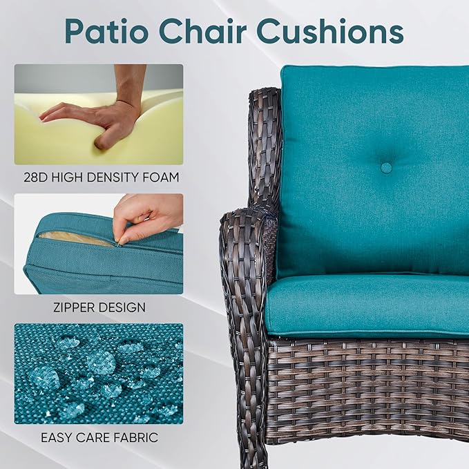 Outdoor Chair Cushions 3 Packs - Outside High Back Thick Water-Resistant Cushion 22x24 with Zipper Cover for Patio Glider Rocking Chairs Loveseat Couch – Peacock Green/Buckle