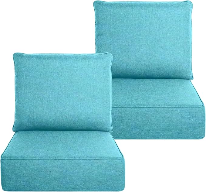 Belord Luxury 6" Thick Outdoor Cushion 2 Set - 24 x24 Inch 28D Sponge Filling Fade-Resistant Chair Cushion, Spill Proof Removable Patio Furniture Replacement Cushion for Sofa Bench Swing - Turquoise
