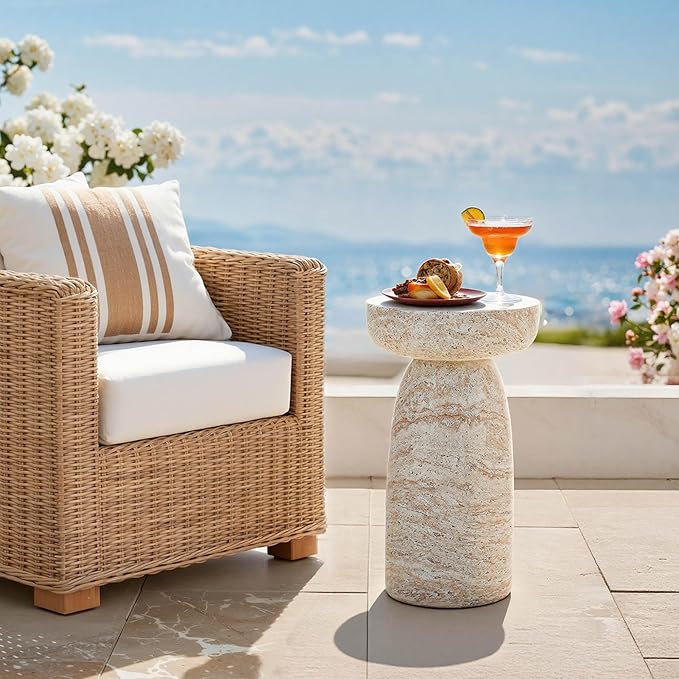 24" Large Side Table Outdoor, Modern Geometric Pedestal End Table, Multi-Functional & Decorative Coffee Table, Accent Table, Planter Stand for Garden Patio Porch Balcony or Living Room Decor