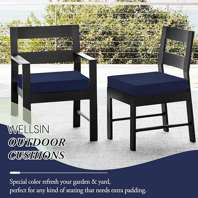 Wellsin Outdoor Chair Cushions for Patio Furniture - Outdoor Cushions for Chairs - Water Resistant Patio Chair Cushions Set of 4, 18.5"X16"X3", Navy