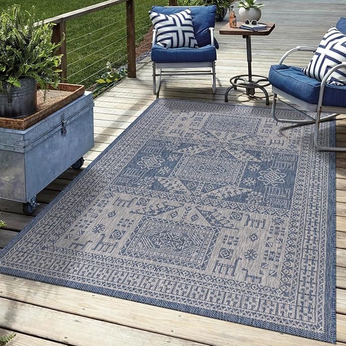 Keen Home Design Terrace Outdoor Area Rug - 46"x67" Washable Indoor/Outdoor Rug for Patio, Kitchen, Balcony, Beach, Garden, Deck and Porch, Size: 3'10" x 5'7", Force Navy