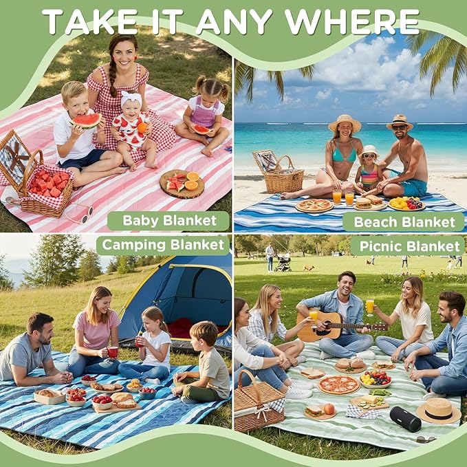 Waterproof Beach Blanket Picnic Camping Mat Oversized for Family Women Mexico Vacation Trip Hawaii Gift Costa Rica Must Have Resort Rio de Janeiro Bahamas Punta Cana Essential Waikiki Palm Spring Trip