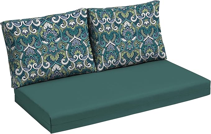 Arden Outdoor Loveseat Cushion Set, 48 x 24, Water Repellent, Fade Resistant, Cushion Set for Couch, Bench, and Swing, Sapphire Aurora Blue Damask