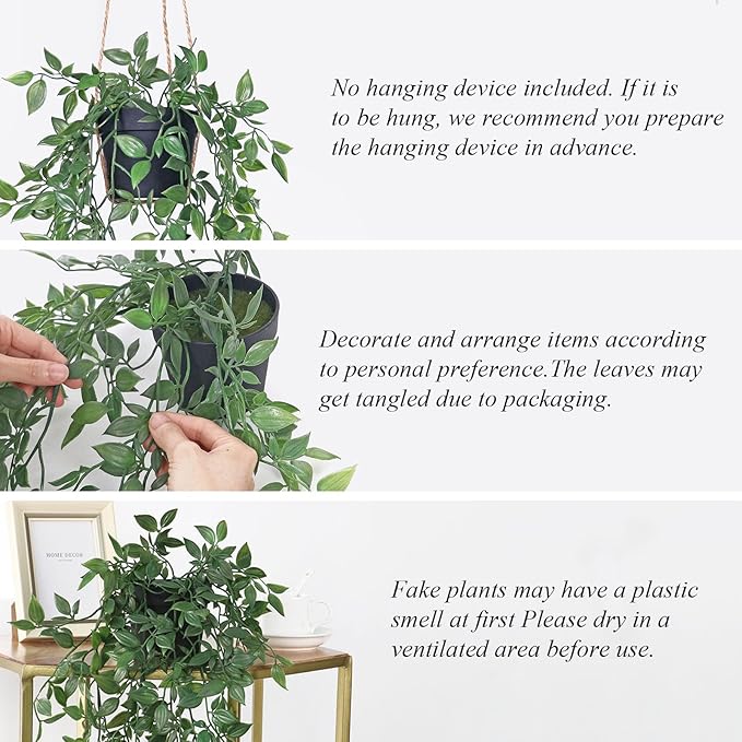 Artificial Hanging Plants Fake Small Potted Plants Faux Mandala Vines Plastic Greenery Plants for Living Room Shelf Tabletop Decor (2 PCS)