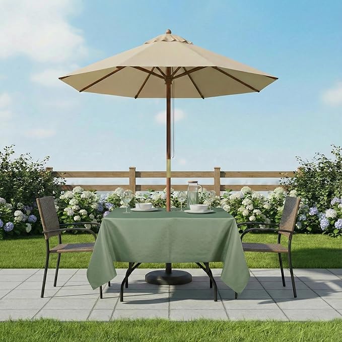 Outdoor Tablecloth Wrinkle-Free Stain Resistant Waterproof Polyester Fabric Table Cover with Zipper Umbrella Hole for Picnic/Party/Dinner/Garden(60×60inch Square,Zippered,Sage Green)